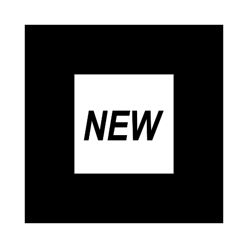 Our custom AR marker, a box with the text NEW and a thick black border around it.