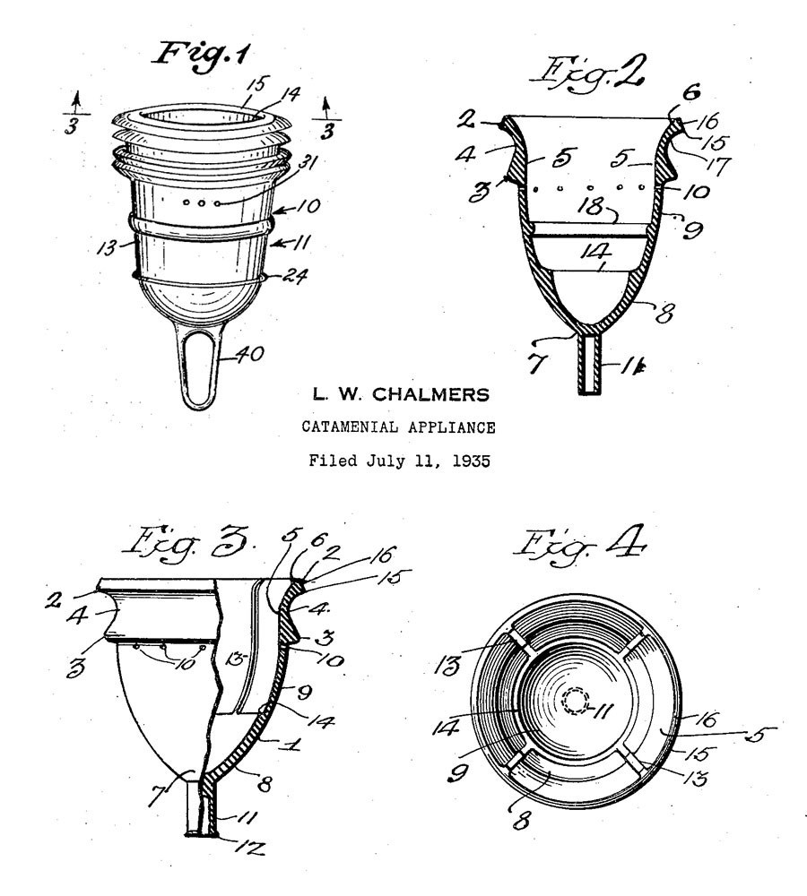 The original menstrual cup patent illustration by L W Chalmers