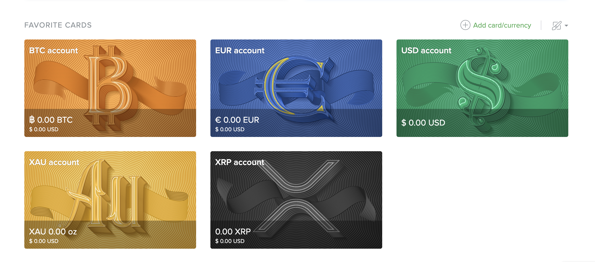Screenshot of our uphold digital wallet in multiple currencies