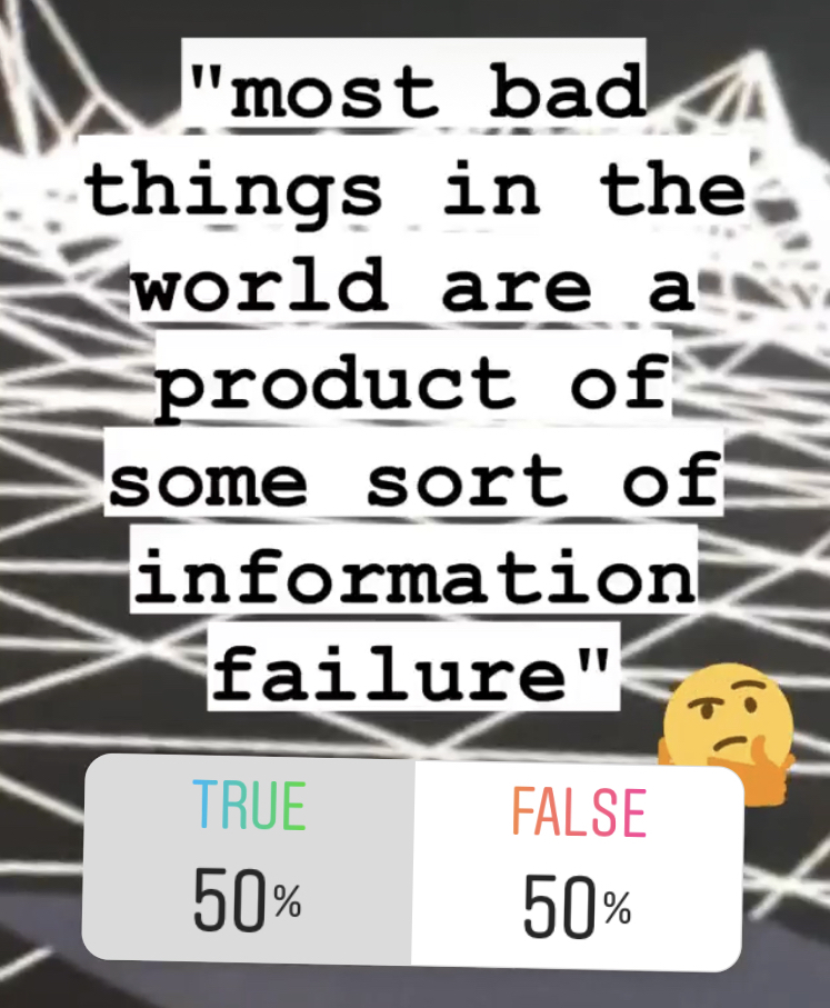 Screenshot of a poll of our instagram followers where 50% bought that info failure is the root of all problems and 50% didn't.