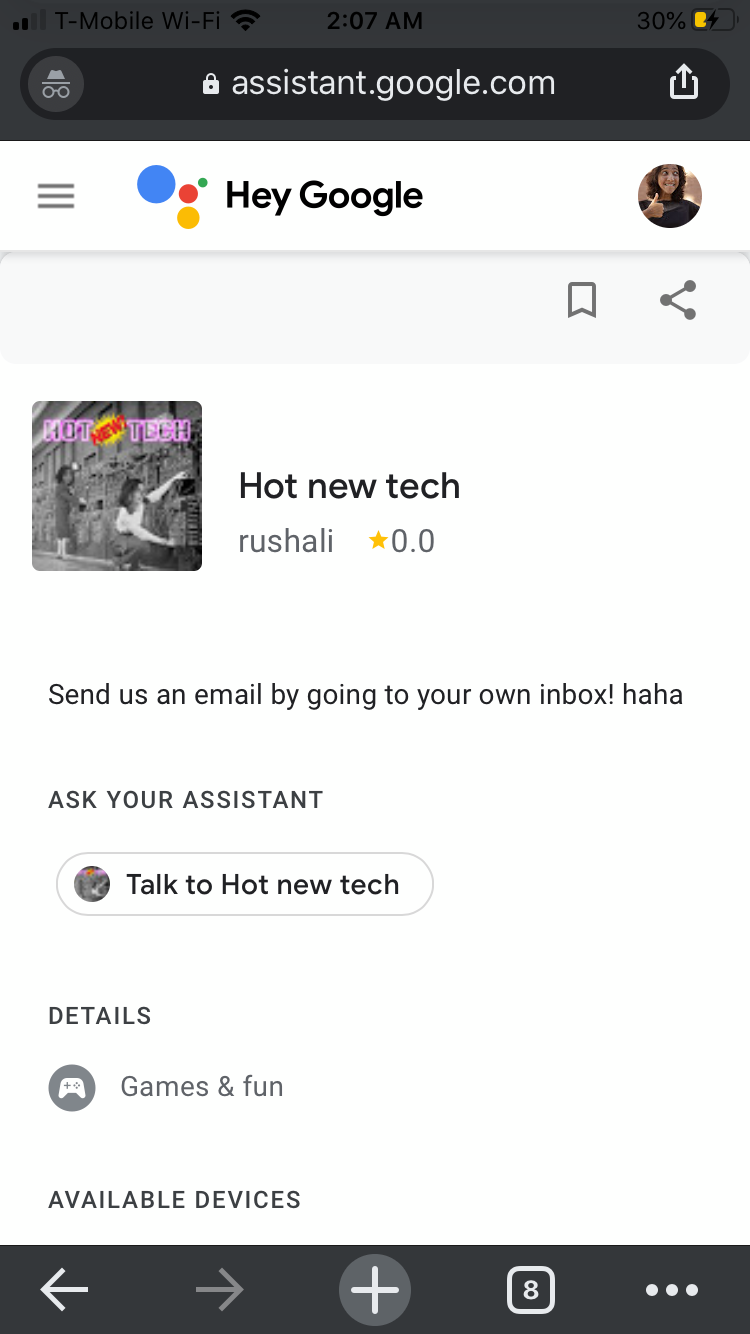 Our alpha hot new tech app in the google actions store
