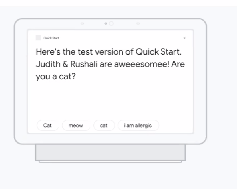 Image of the google actions test console which shows how it looks when it plays back the audio
